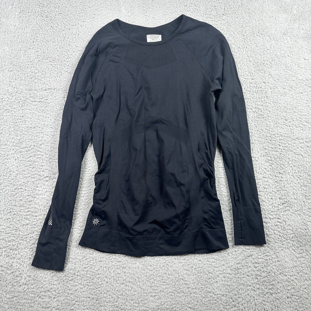 Athleta Momentum Seamless Long Sleeve Shirt Womens Medium Black Running Athletic